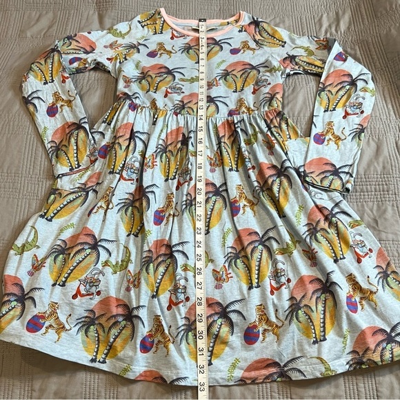 Paper Wings Girls XL Long Sleeve Dress Orgaic Cotton Bunny Tiger Palm Tree Print - Picture 6 of 8